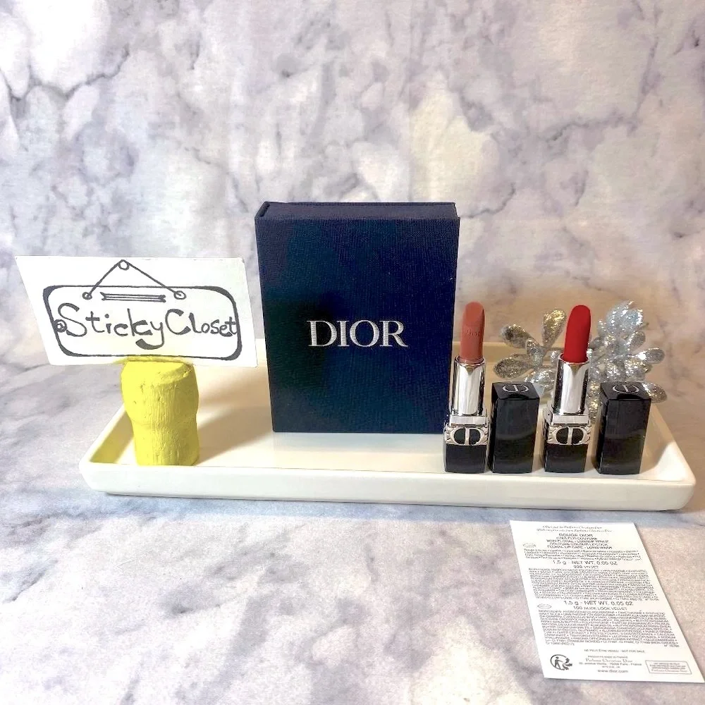 DIOR Rouge Lipstick Twin Set-999 & 100 Velvet-16hr, Shea Butter-2pc-BOXED-NEW